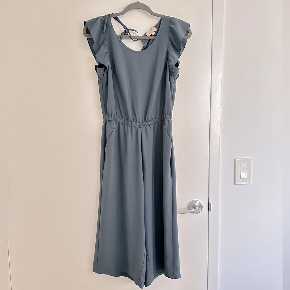 Loft Teal Cropped Jumpsuit